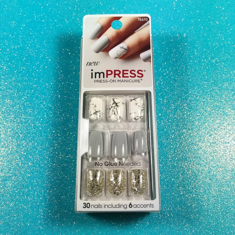 Kiss Nails Impress Press On Manicure Marble Gray